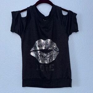 Miss Chievous Black Top with Cut Out sleeves With Silver Accents Size Medium